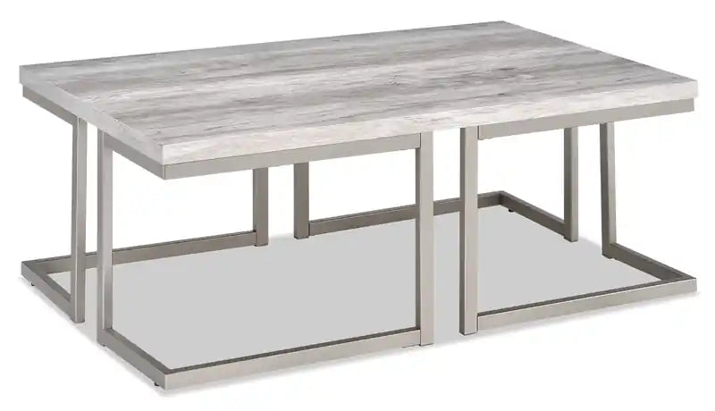 Jesse 47 Modern Coffee Table - Grey and Pewter with Metal Base