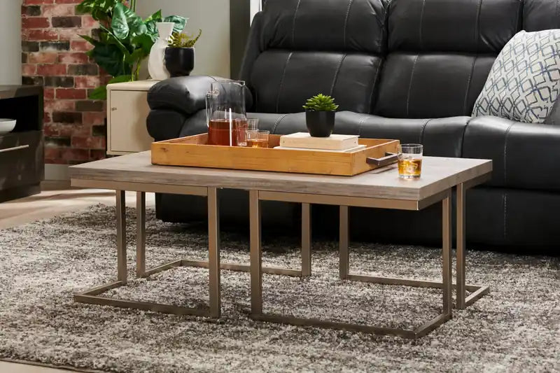 Table Basse Moderne 47 - Gris et Étain avec Base en Métal
