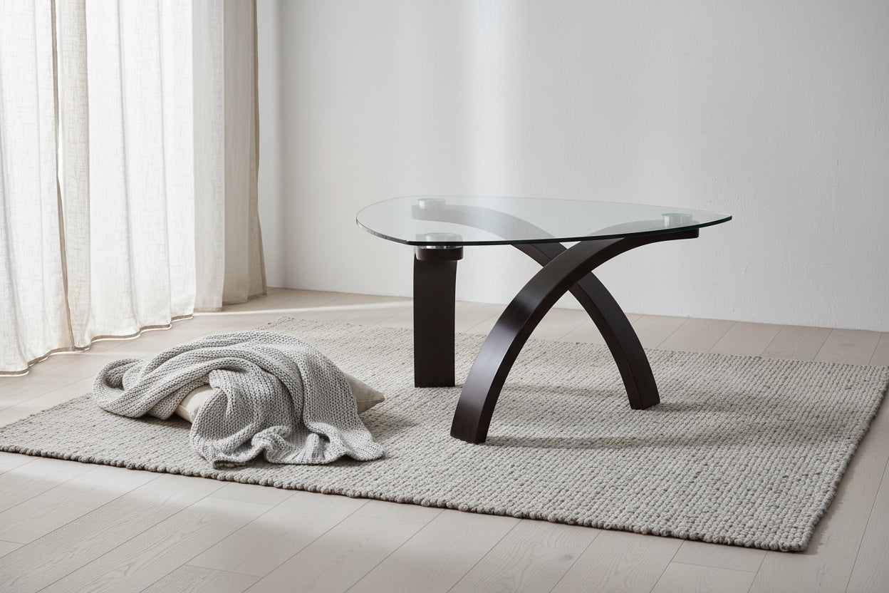 Jorja 34.75 Modern Glass Top Coffee Table - Brown with Bentwoood Legs