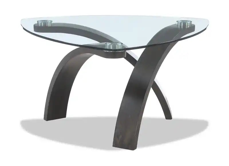 Table basse moderne 34,75 en verre – Marron avec pieds en bois cintré