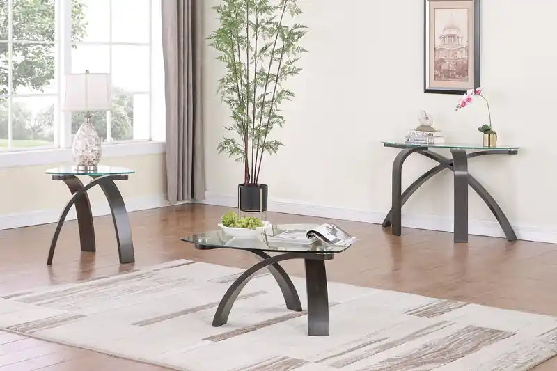 Table basse moderne 34,75 en verre – Marron avec pieds en bois cintré