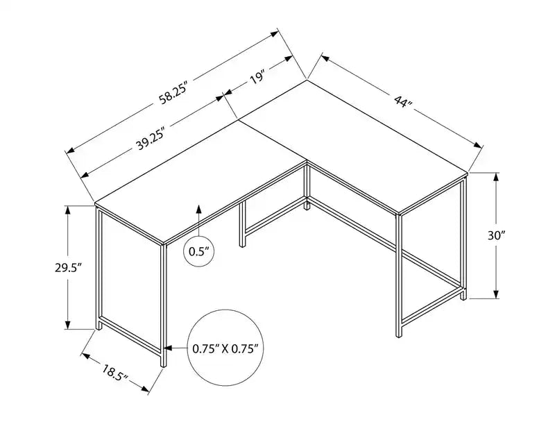 Bureau d'angle en L de 58,25 po