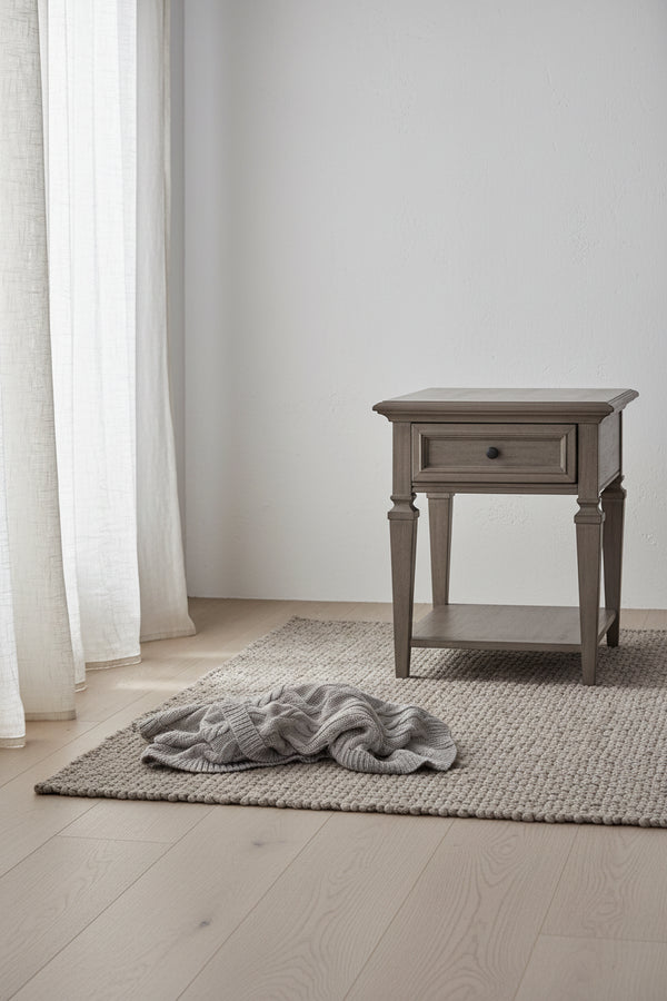 Table d'appoint traditionnelle 20 po avec rangement et étagère - Pin gris et bronze
