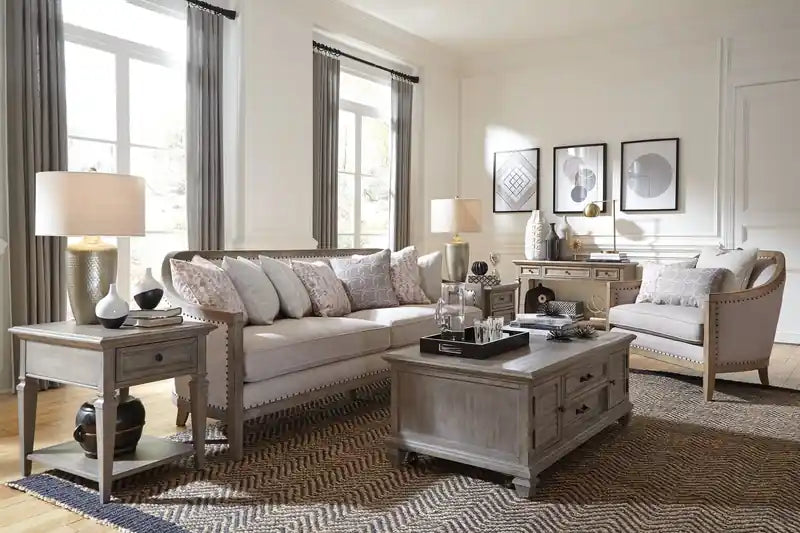 Table d'appoint traditionnelle 20 avec rangement et étagère - Pin gris et bronze