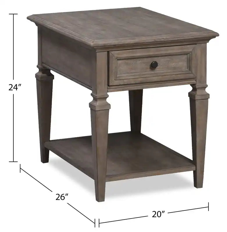 Table d'appoint traditionnelle 20 avec rangement et étagère - Pin gris et bronze