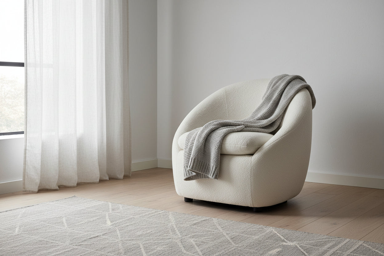 Lola 28.7 Chenille Boucle Fabric Curved Accent Chair with Removable Seat Cushion