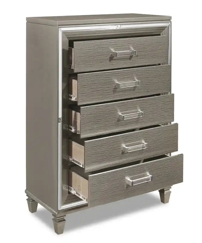 Commode de chambre, 5 tiroirs, 38 po L x 54,3 po H, Glamour