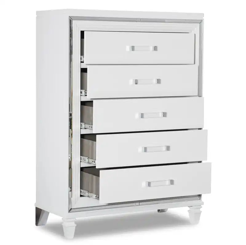 Commode de chambre, 5 tiroirs, 38 po L x 54,3 po H, Glamour