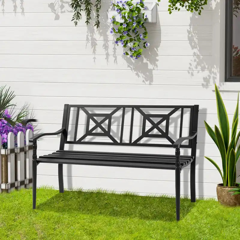 Banc de jardin en acier pour extérieur, banc de terrasse 2 places