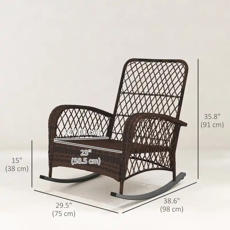 2 fauteuils à bascule en rotin avec coussin moelleux pour le jardin
