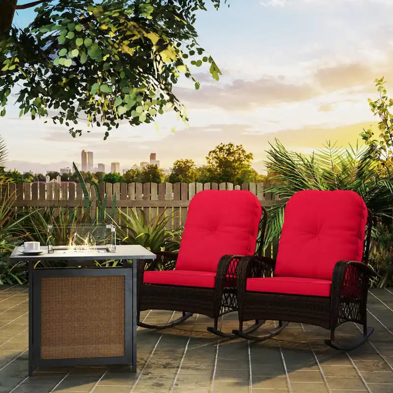 2 fauteuils à bascule en rotin avec coussin moelleux pour le jardin