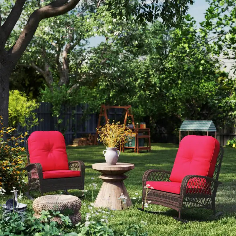 2 fauteuils à bascule en rotin avec coussin moelleux pour le jardin