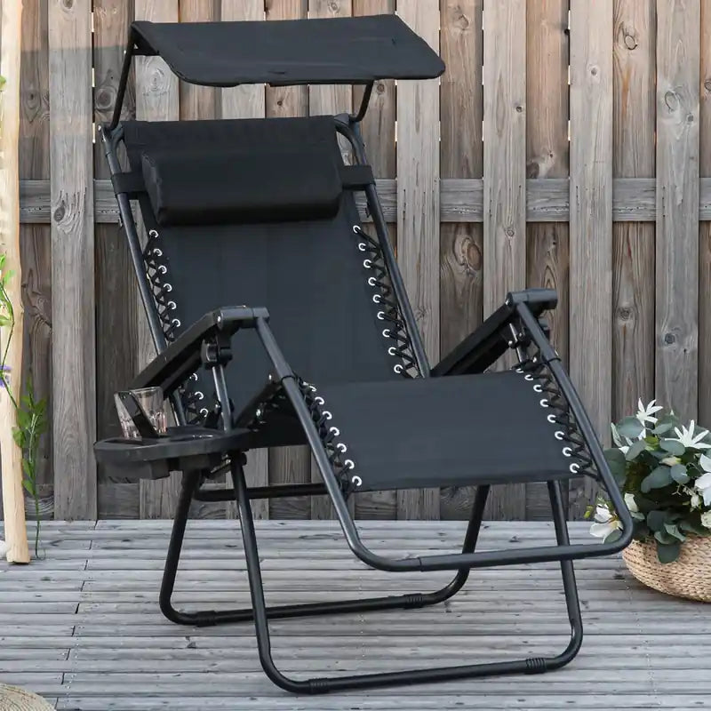 Chaise longue pliable avec pare-soleil, tablette latérale et porte-gobelet