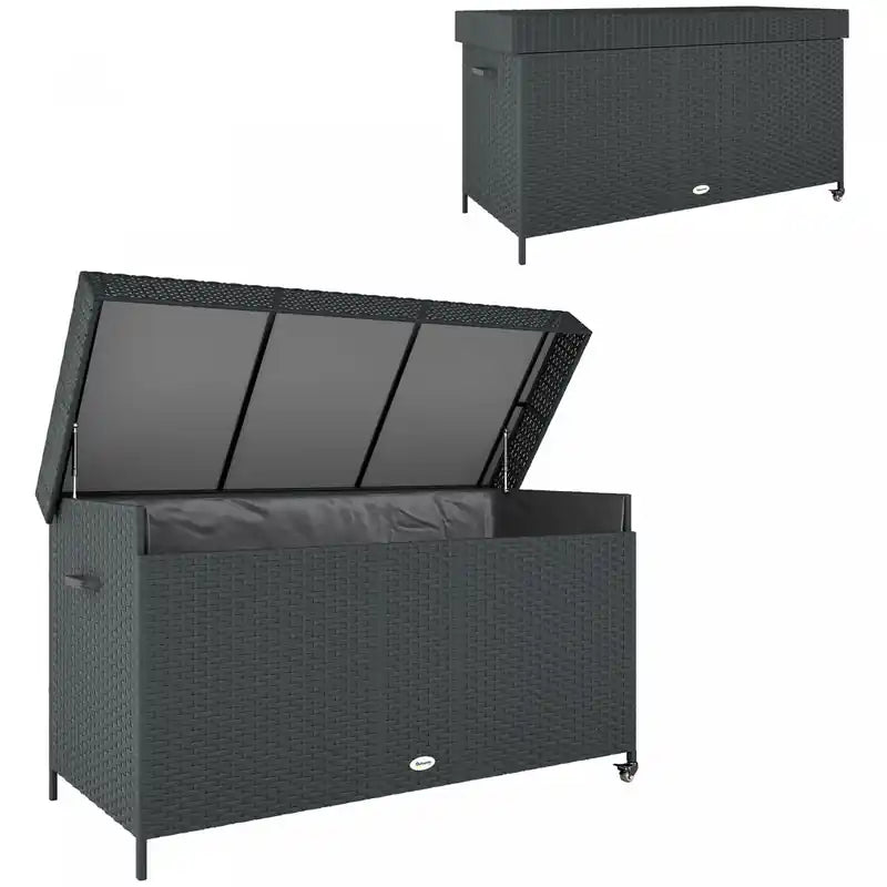 Outsunny 165 Gallon Outdoor Storage Deck Box With Liner, Gas Strut & Wheels