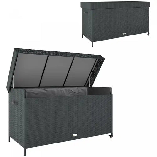 Outsunny 165 Gallon Outdoor Storage Deck Box With Liner, Gas Strut & Wheels