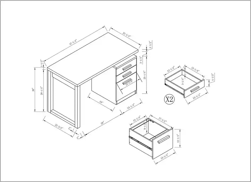 Bureau réversible avec rangement 47 pouces