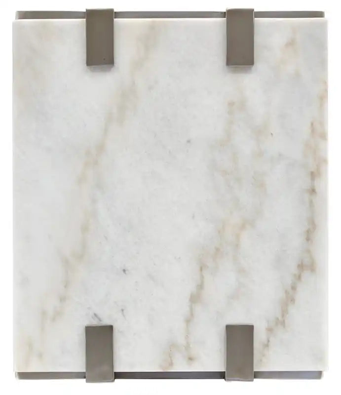 Guéridon moderne 22 avec étagère - Plateau en marbre blanc avec cadre en platine brossé