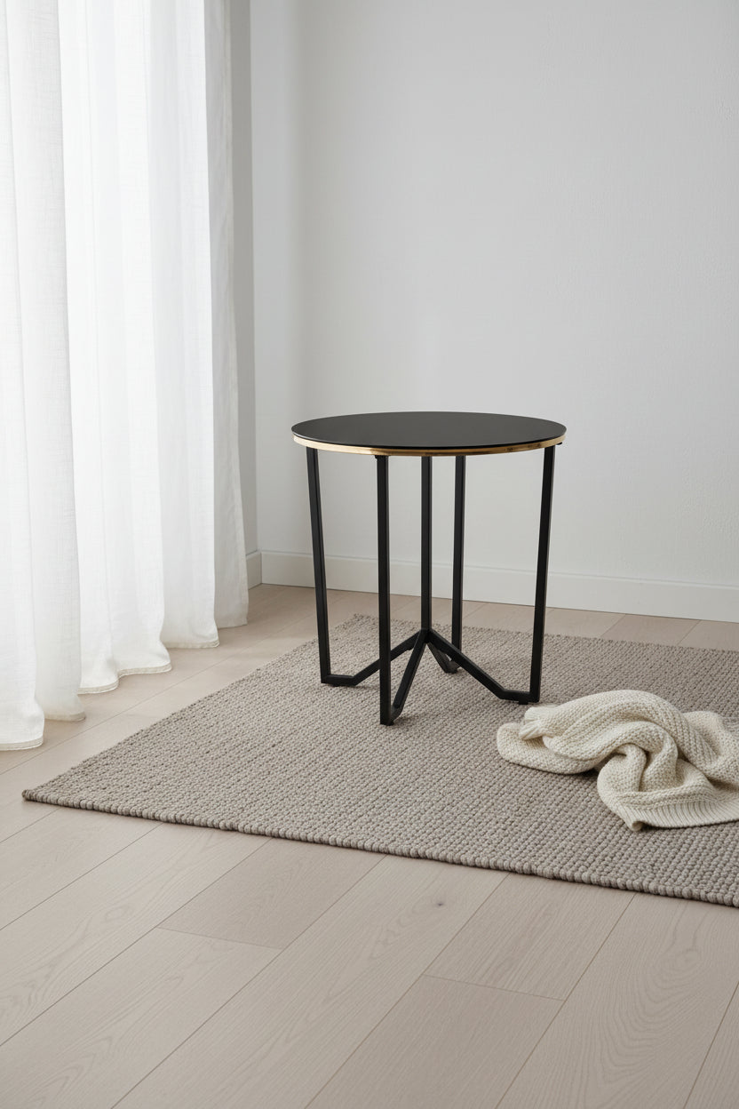 Xander 24 Modern Round Glass Top End Table - Black and Gold with Metal Legs