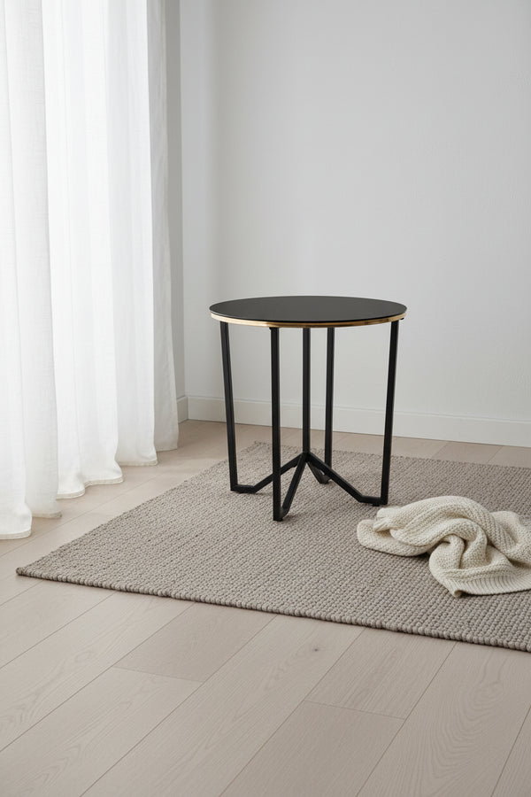 Table d'appoint ronde moderne en verre de 24 po - Noir et or avec pieds en métal