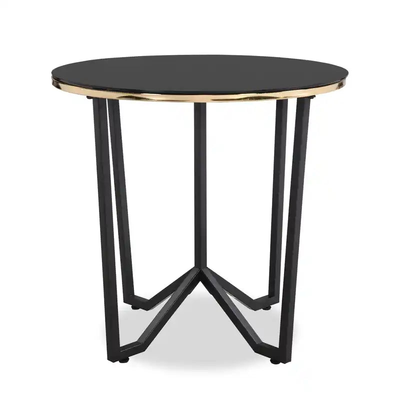Table d'appoint ronde moderne en verre de 24 pouces - Noir et doré avec pieds en métal
