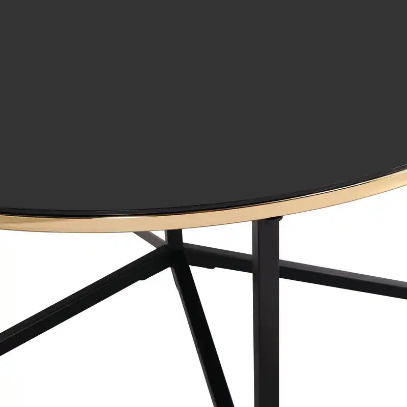 Table d'appoint ronde moderne en verre de 24 pouces - Noir et doré avec pieds en métal