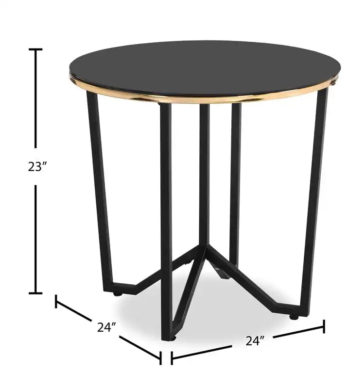 Table d'appoint ronde moderne en verre de 24 pouces - Noir et doré avec pieds en métal