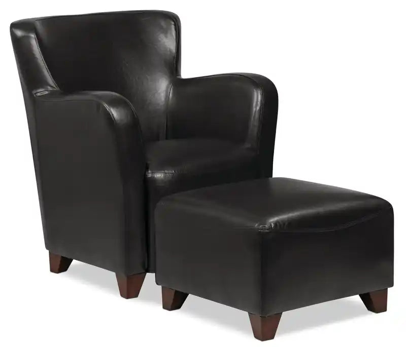 Ottoman en similicuir de 22,5 po avec pieds en bois