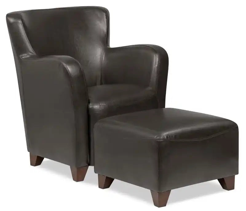 Ottoman en similicuir de 22,5 po avec pieds en bois
