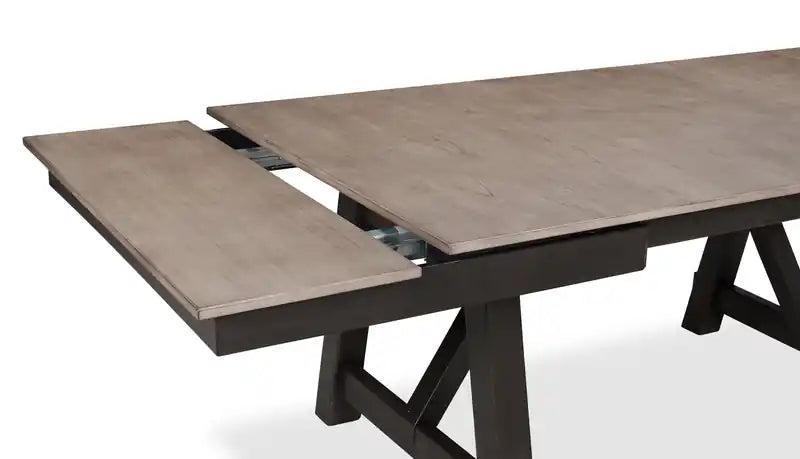 Table de salle à manger avec rallonge 66-94W, mélamine, piètement tréteau